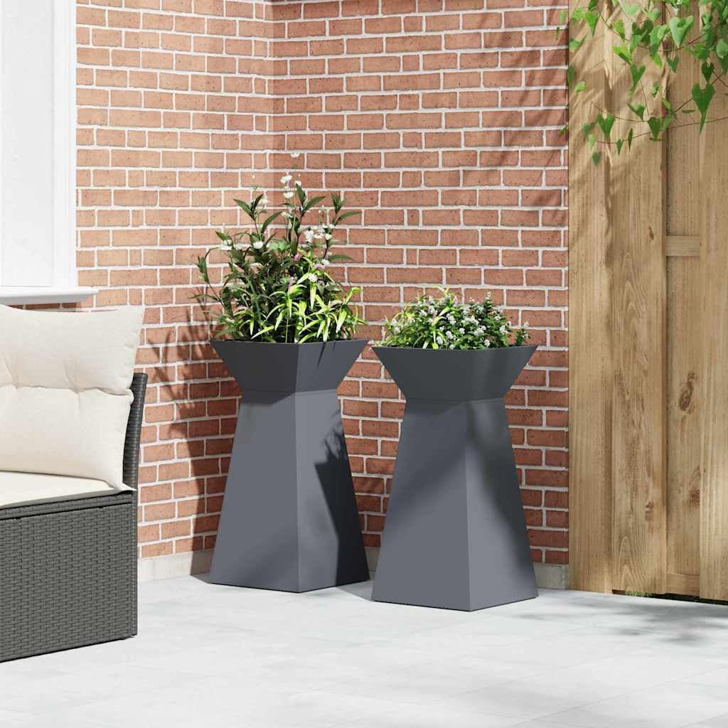 2er Set Säulen-Pflanzkübel Anthrazit 35x35x73 cm Blumenkübel | Stabile Pflanzgefäße für den Außenbereich. Ideal für dekorative Blumenarrangements auf Terrassen oder Balkonen.