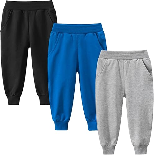 Boy's 2-Pack Pants, Toddler Cotton Pull on Jogger, Kids Dinosaur Drawstring Elastic Sweatpants