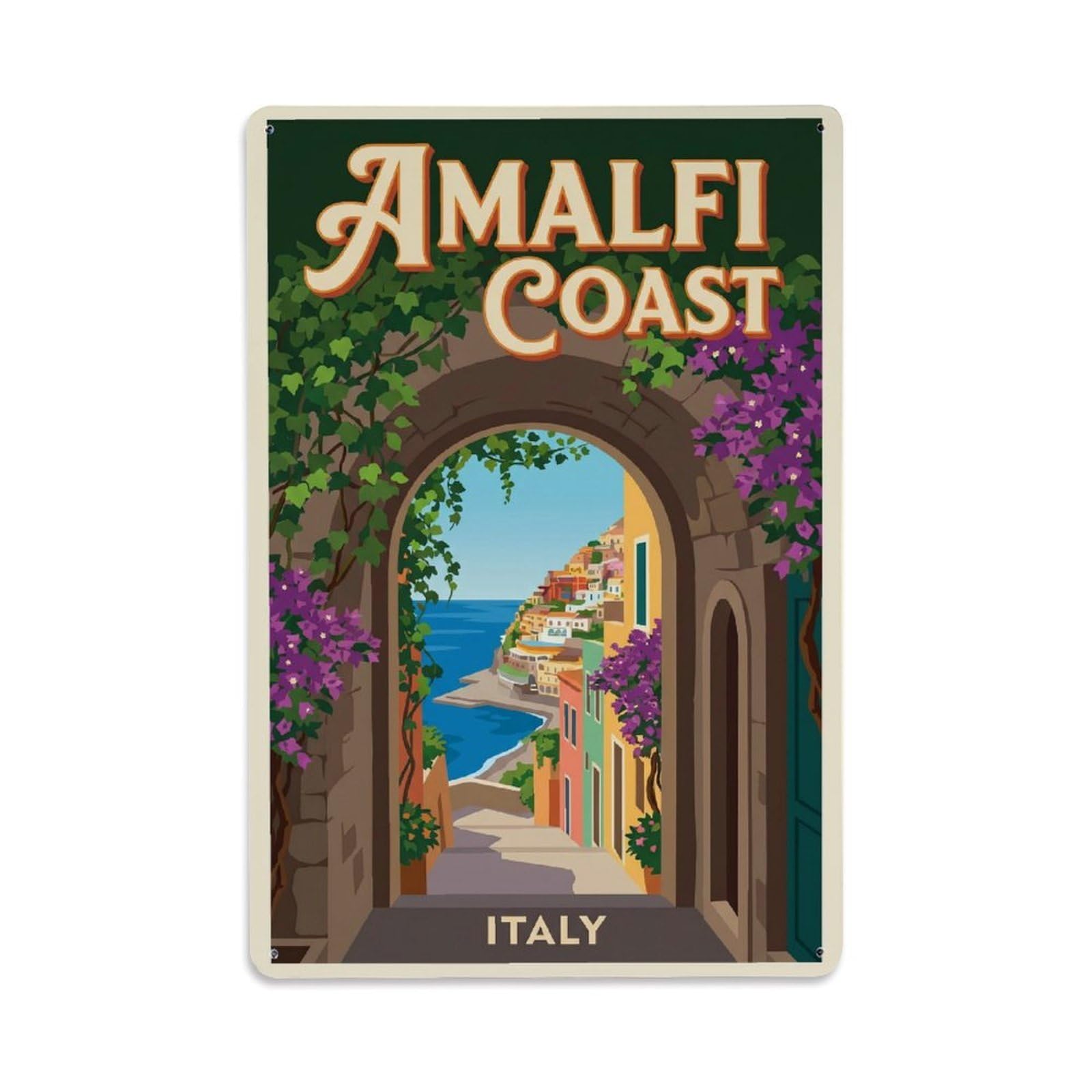 Vintage Travel Passage Italy Arched Metal Tin Sign