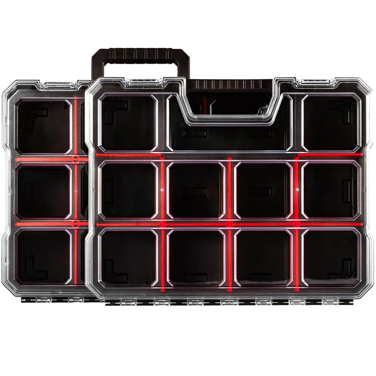 Excel 2-in-1 Tool Organiser Case – Portable Tool Storage Box with Adjustable Dividers, Transparent Lid & Removable Compartments – Compact, Stackable Hardware Organiser for DIY, Screws, Nuts, Bolts