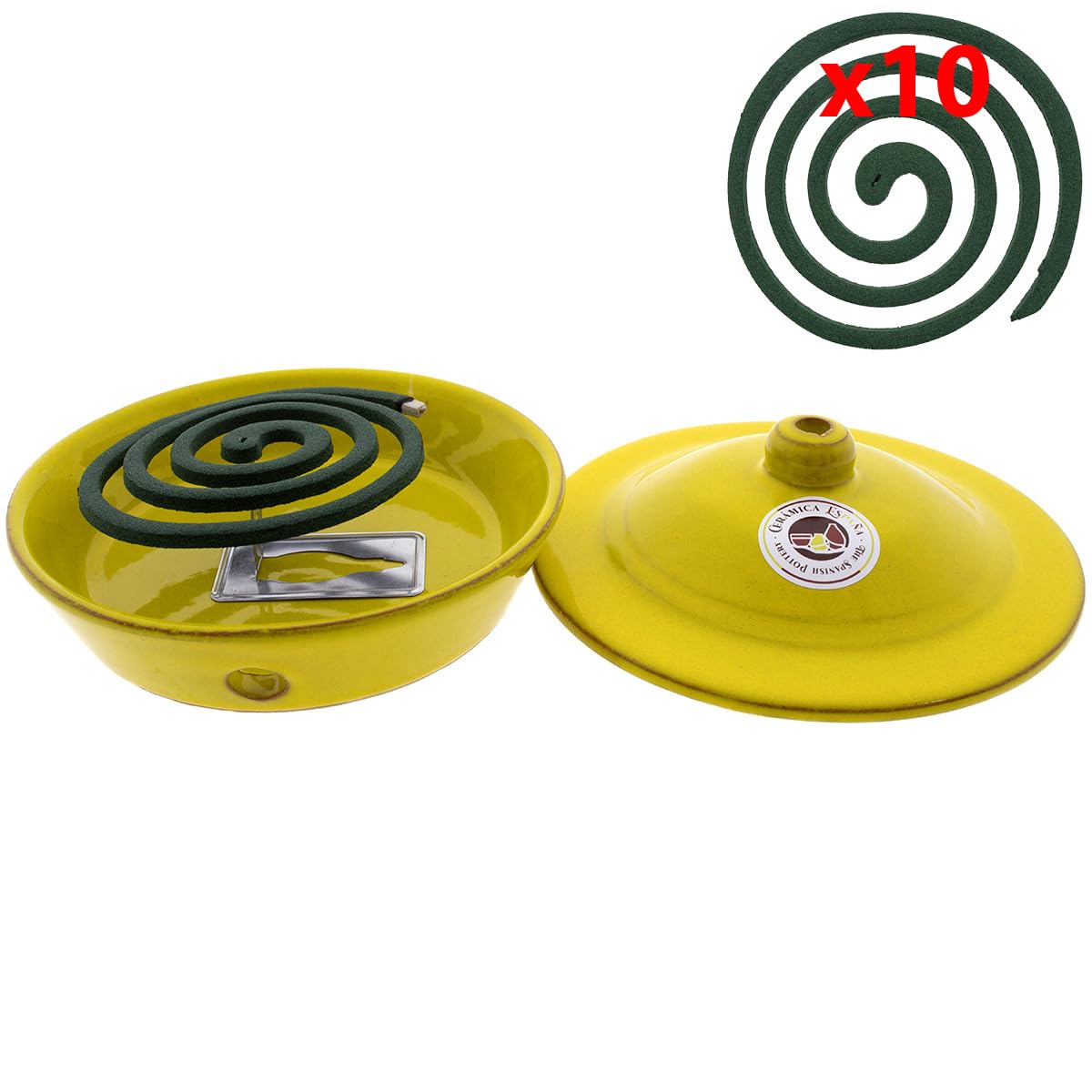 CERÁMICA ESPAÑA | Bruciatore d'incenso | Citronella | Repellente zanzare naturale | Bruciatore repellente zanzare - Modello J04 | 16 x 16 x 7 cm | 10 spirali citronella incluse