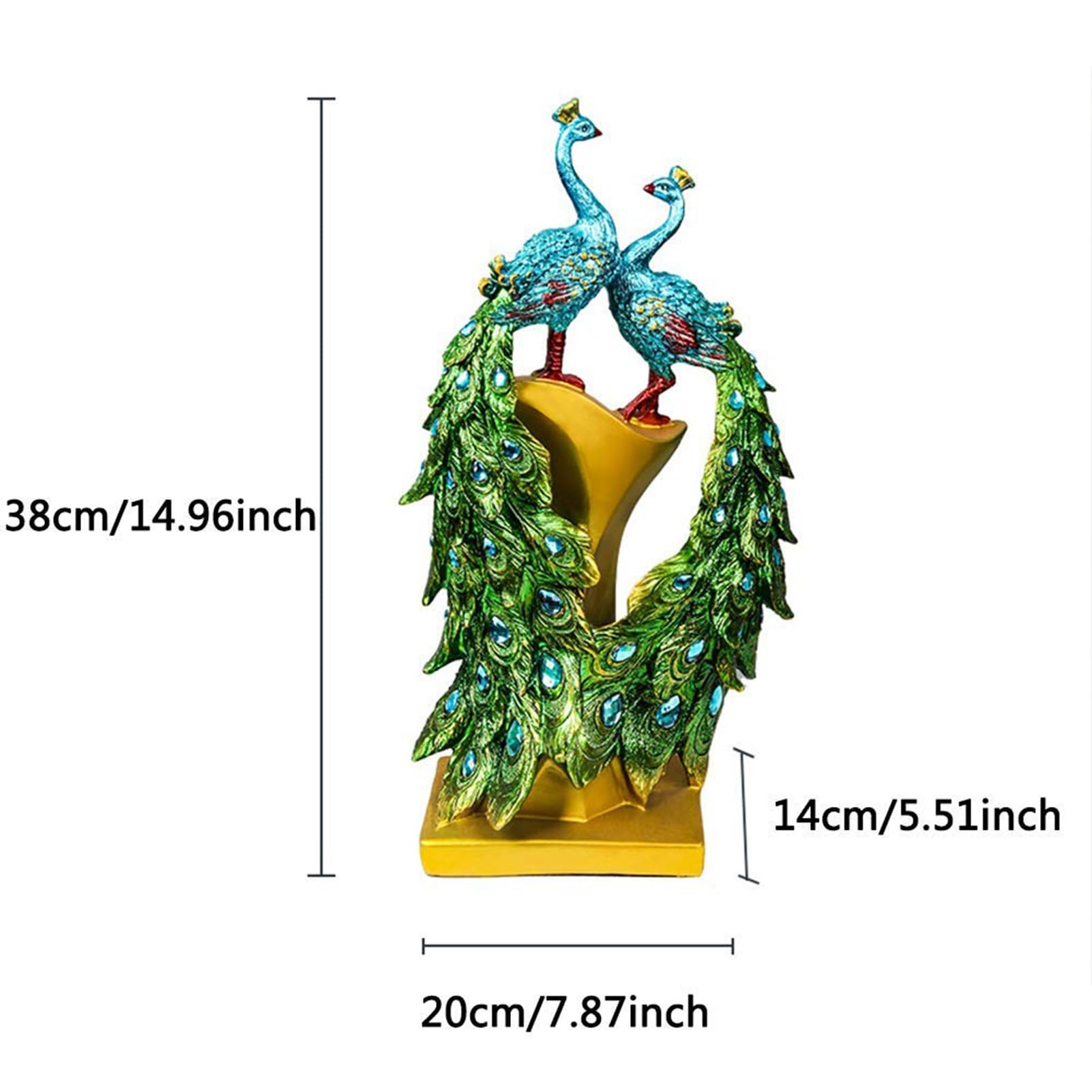 Artystyczna statuetka - 38 cm żywiczne statuetki pawia do wystroju wnętrz, rzeźby artystyczne stojące do domu, biura, dekoracji balkonu, prezenty ślubne na parapetówkę