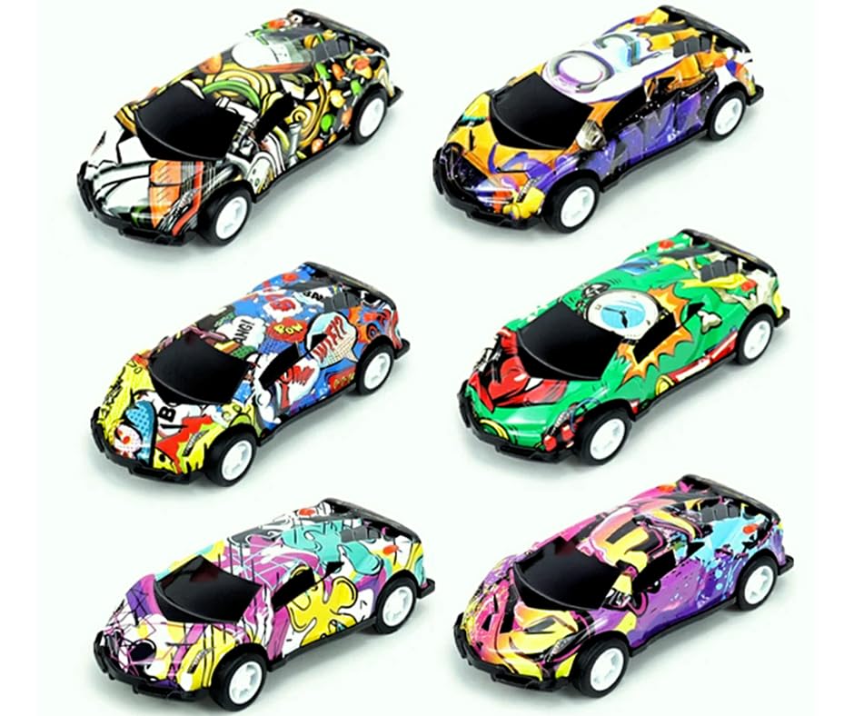 Push and Go Mini Metal Racing Cars Set for Kids | Unbreakable Friction Powered Graffiti Style Model Car Set Toys | Ideal Gift or Return Gift for Kids - Multicolor (Pack of 6) (B0D5VDS9N9) Amazon Price History, Amazon Price Tracker