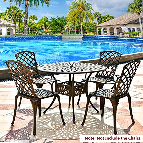 Titimo 41.3” Diameter Outdoor Round Patio Bistro Dining Table Cast Aluminum Conversation Table With 2.2” Umbrella Hole #TOP1