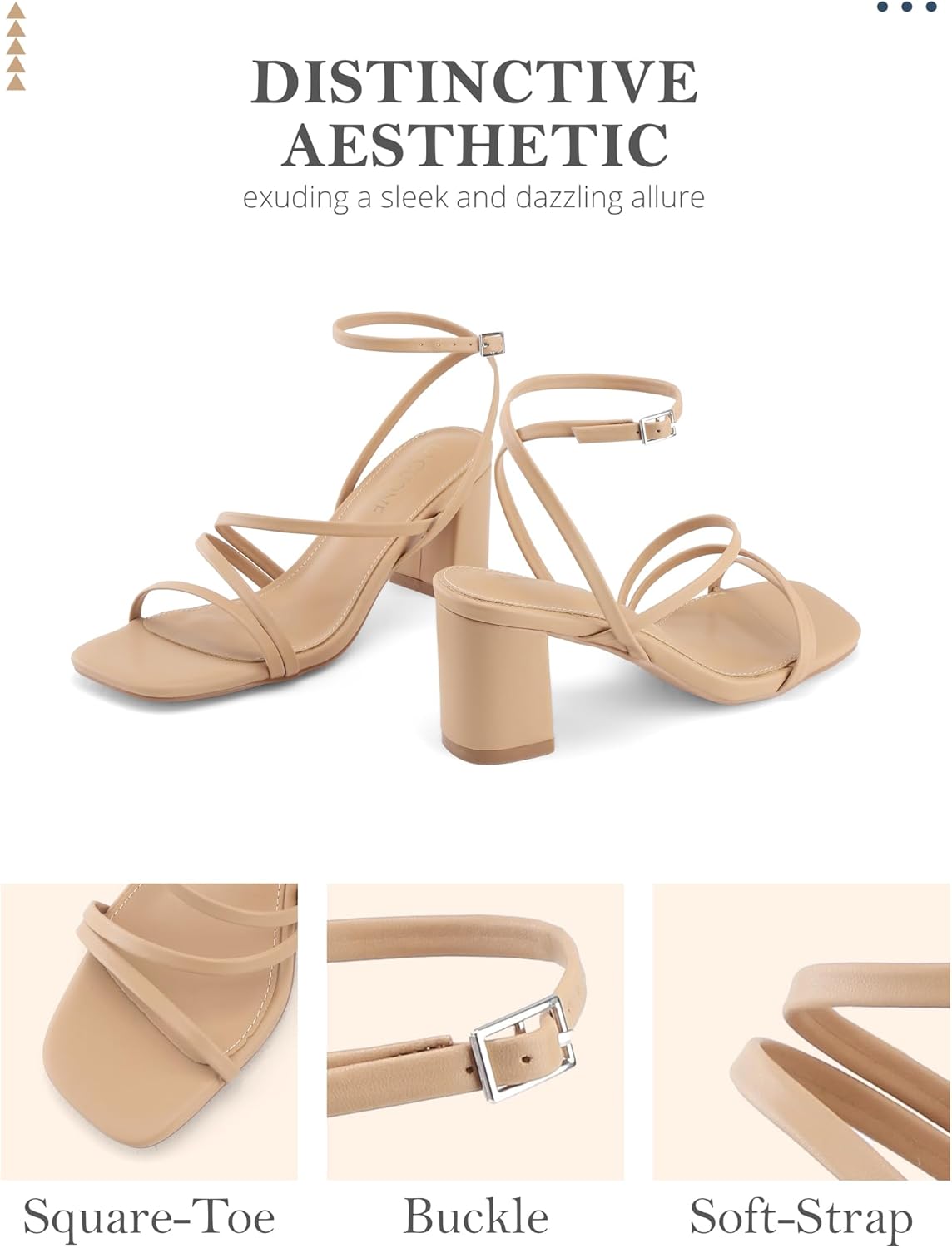 LACUONE Strappy Heels for women Block Heels Square Toe Chunky Ankle Buckle Pump Heeled Sandals - Image 5