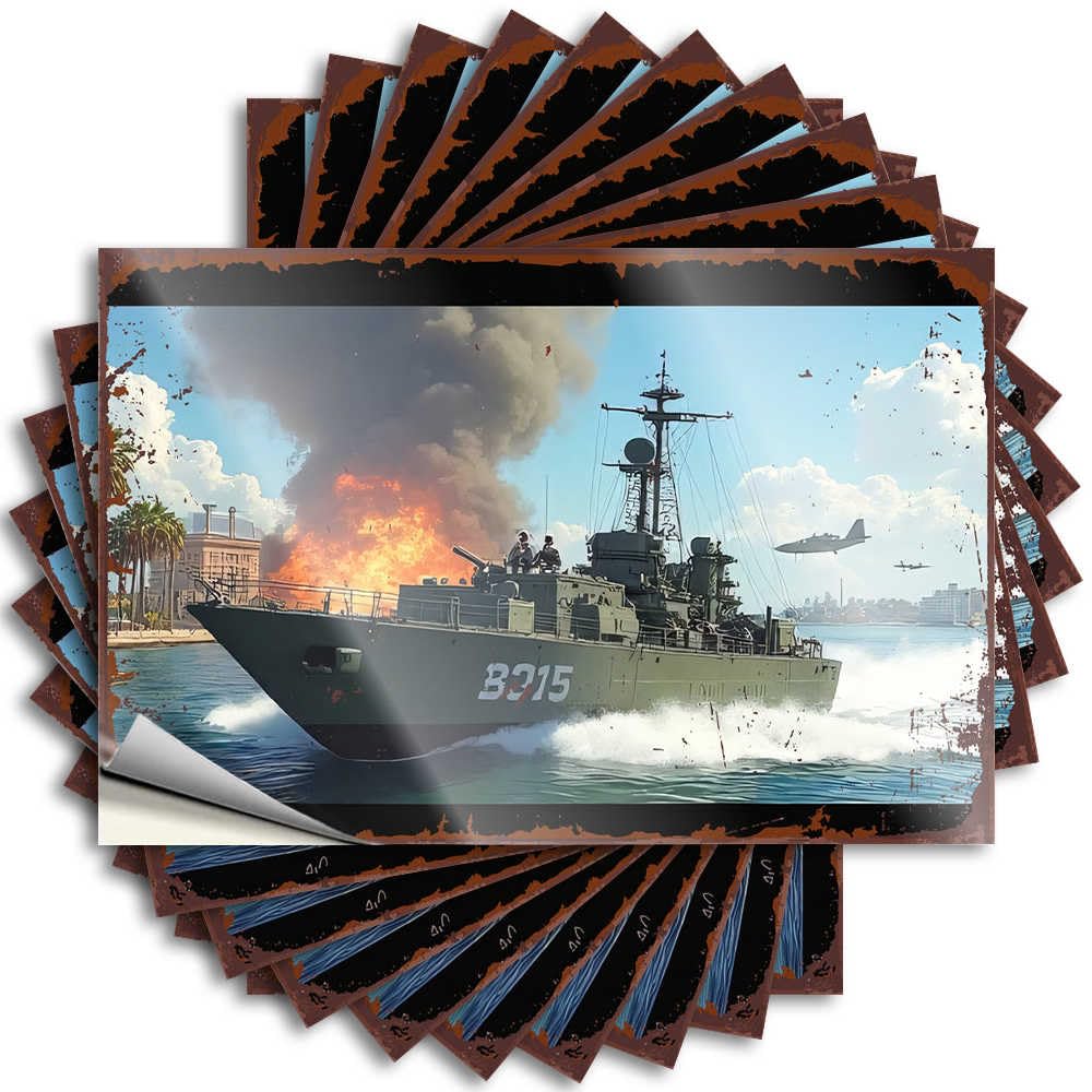 Fzfn Women's Colour Man Cave Decorations Funny Sticker Bumper | Warship In Action: A Dramatic Naval Battle Scene Rock Fall Sticker Pack(6X9cm)