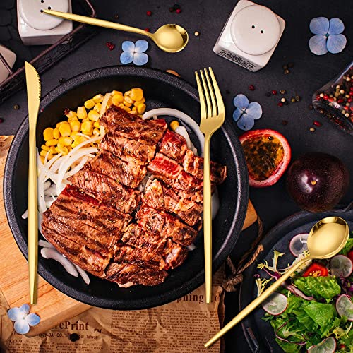 Image of Stainless Steel Flatware Set - 24 Pieces (Pack of 24) | Gold Silverware Cutlery Set for 6 | Knife, Fork & Spoon Dinnerware Tableware Set for Home, Kitchen - Gold