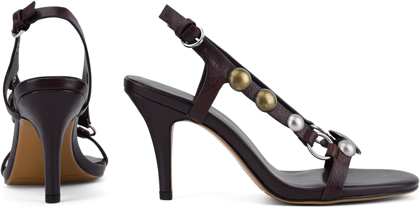 VBDB Open Toe Sandals For Women Metal Disc Ornament Stiletto Sandals image 5