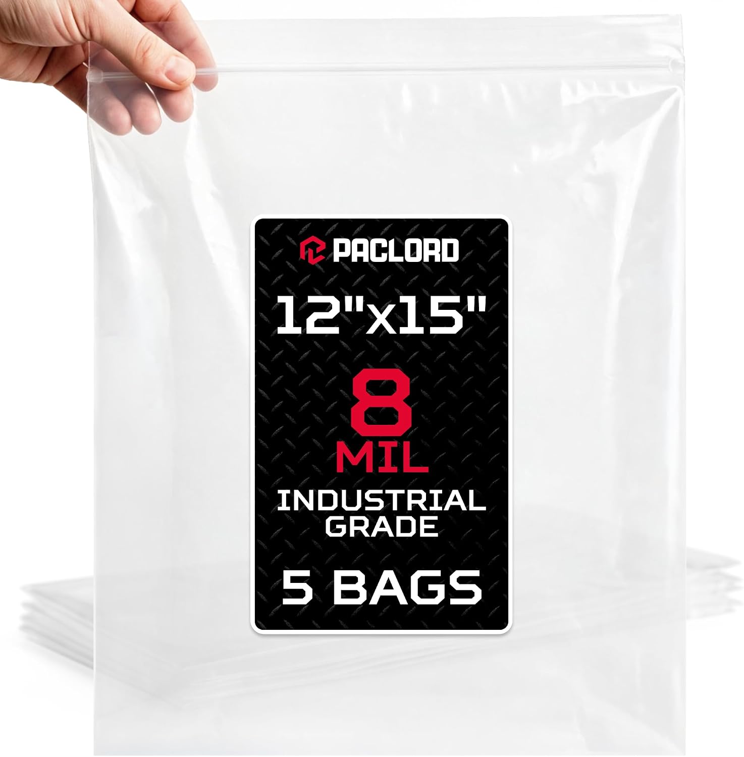 12" x 15" Heavy-Duty Zip Medium Plastic Bags, 5 Count