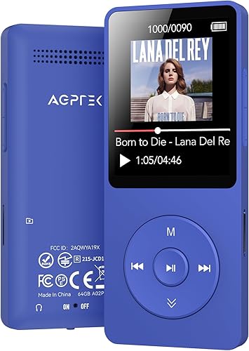 AGPTEK Reproductor MP3 A02 con Bluetooth 5.3, pantalla de 1.8 pulgadas, reproductor de música portátil con altavoz, radio FM, grabadora de voz,