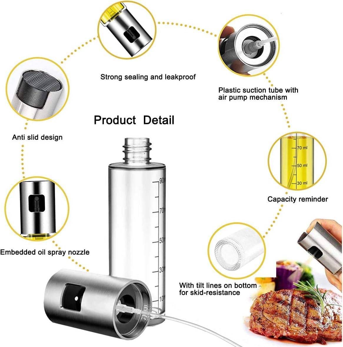 Pulvérisateur d'huile, 100ml Vaporisateur Huile Cuisson avec Balance, 3