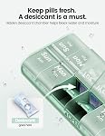 Weekly AM PM Pill Organizer 7 Day, Large 2 Times a Day Pill Box Case with Carry Handle, Moisture-Proof Desiccant & Secure Easy-Open Lids for Vitamins and Supplements-Green