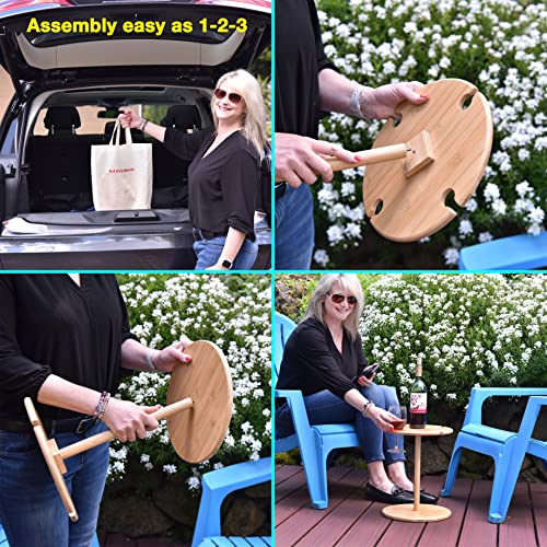 Wt Products Small Portable Outdoor Bamboo Picnic Wine Table For Use In Sand, Earth, Patio - Very Flexible And Handy #TOP4