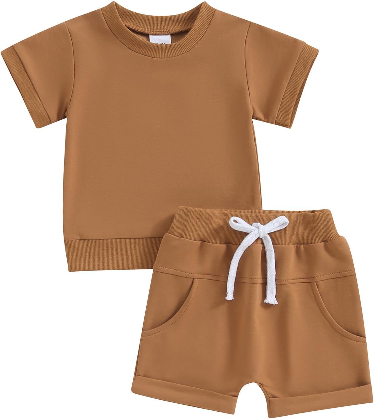 Thorn Tree Toddler Boys Clothes Set Short Sleeve T-shirt Top Elastic Waist Pocket Shorts Solid 2Pcs Outfits