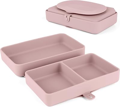 Silicone Baby Plate, Foldable & Compact Food Grade Silicone Plates, Foldable Toddler Travel Essential with Suction for Toddlers Blush