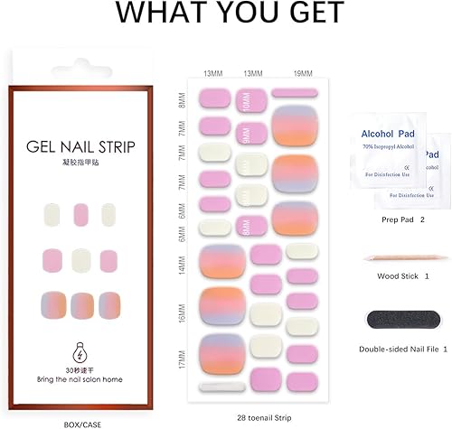 Miniatura 6 de KING HORSE Tiras de gel semicuradas (mapa de verano), calcomanías de uñas con punta rosa degradado, envoltura de pedicura, luz UV de larga duración,