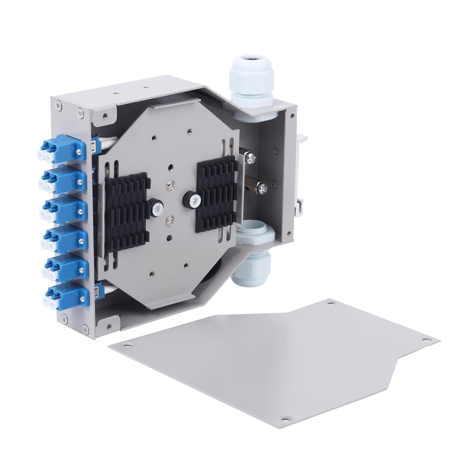12 Fibers LC Singlemode DIN Rail Fiber Optic Enclosure Rack Box (Includes Pigtail and 6 pcs Singlemode Duplex Coupler)
