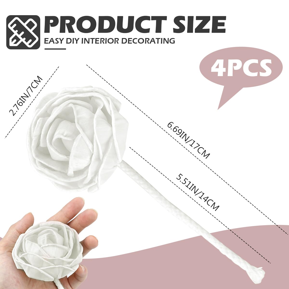 DOERDO 4Pcs Flowers Diffuser Essential Oil Aroma Diffuser Stick with Rope for Home Office, White, 2.8x6.7 Inch