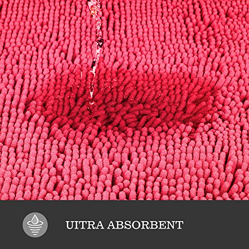 Yeaban Hot Pink Bathroom Rugs – Thick Chenille Bath Mats | Absorbent And Washable Bath Rug Non-Slip, Plush And Soft Rugs For Bathroom Floor, Shower, Sink - 24" X 17" #TOP3