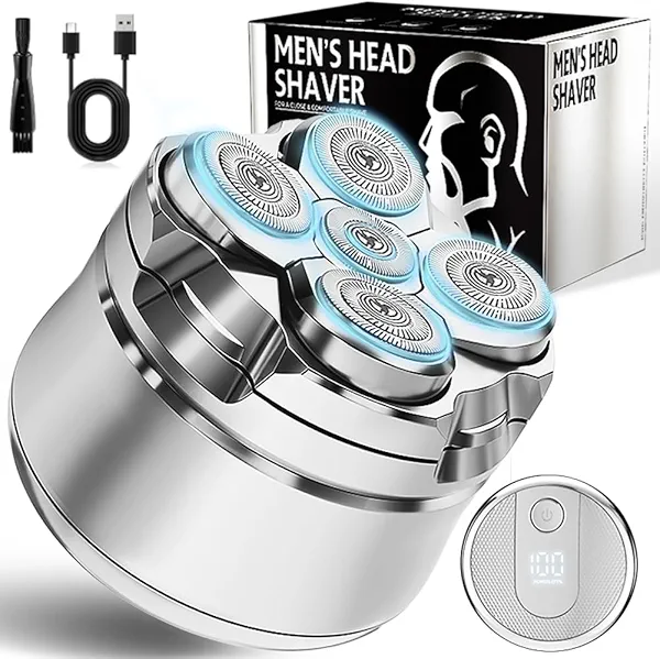 Tustaw Electric Head Shavers for Bald Men - Rechargeable, Waterproof, Cordless, Rotary Head, Silver, Battery Powered, Men's Grooming, Minimalist Style, Black
