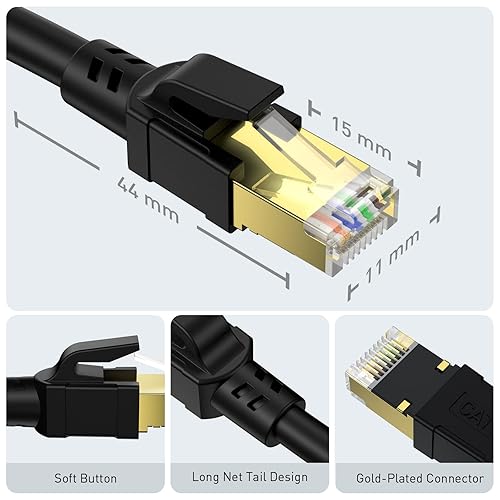 Vista 12 de BUSOHE Cable Ethernet Cat 8 de 75 pies, cable de red trenzado de alta velocidad de 40 Gbps 2000 Mhz con conector RJ45 chapado en oro, cable LAN
