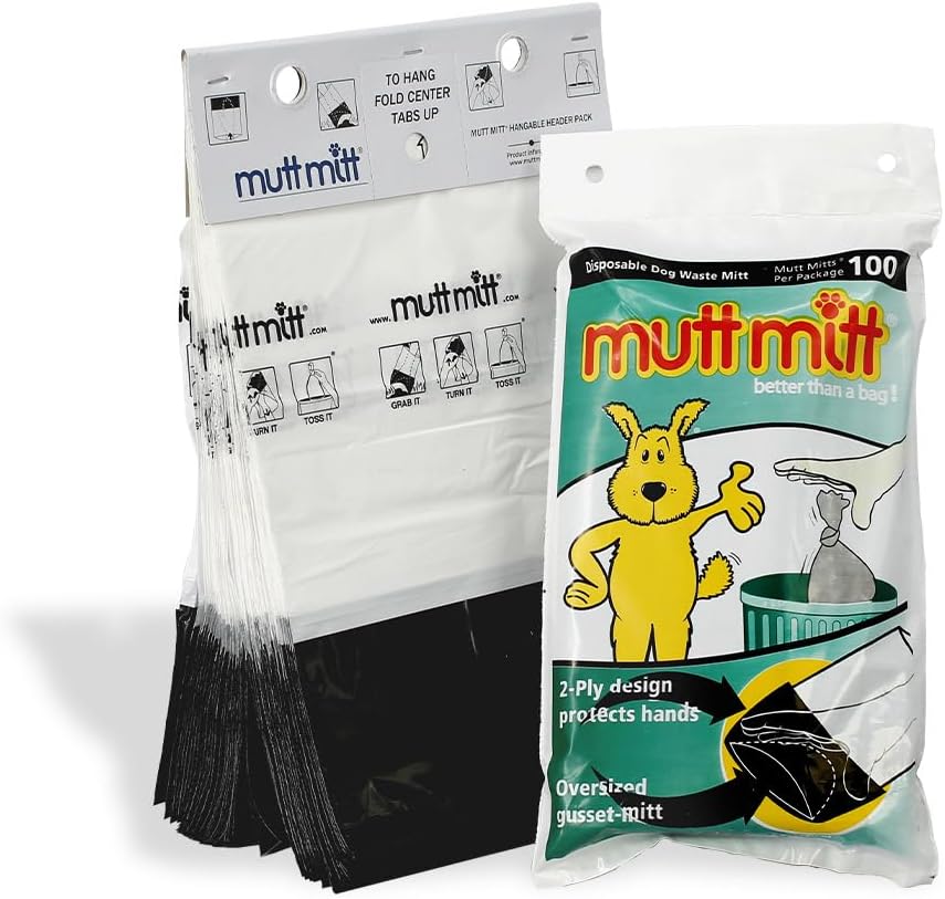 Mutt Mitt® 100 White & Black 2-Ply Dog Waste Bags on 1 Dog Waste Bag Station Header - 300% Thicker than mini roll dog waste bags - no more warm & yuck feeling