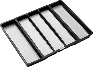 madesmart Classic Expandable Utensil Tray with Soft Grip, Carbon | 3 to 5 compartments, spatulas, whisks, tongs, ladles, secure side expansion, non slip feet, 16 to 21 inch drawer fit