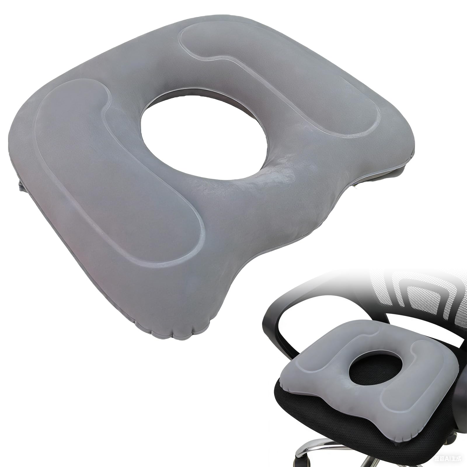 Duzapku Inflatable Donut Pillow, Ring Donut Cushion, Inflatable Seat Cushion, Hemorrhoid Cushion for Low Back Pain Tailbone Pain Hemorrhoids Sciatica Bedsores(Gray)