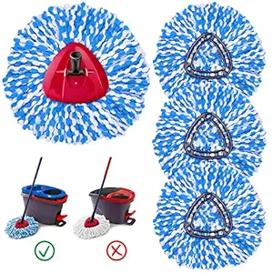 4 Pack Spin Mop Replacement Head with 1 Mop Base- Microfiber Spin Mop Refills Compatible with EasyWring RinseClean 2 Tank Bucket System, Easy Cleaning Mop Head Replacement