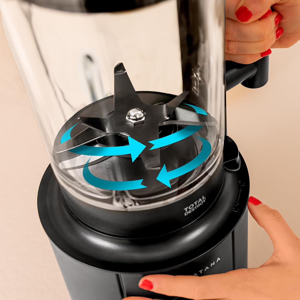 Cecotec Frullatore da Tavolo Elettrico Grand Katana 2700MAX Total Destroy Screen B. Potenza Massima 2700W, Display Digitale, Lama a 8 Lame con Rivestimento in Titanio, Caraffa in Vetro fuso da 1,8L