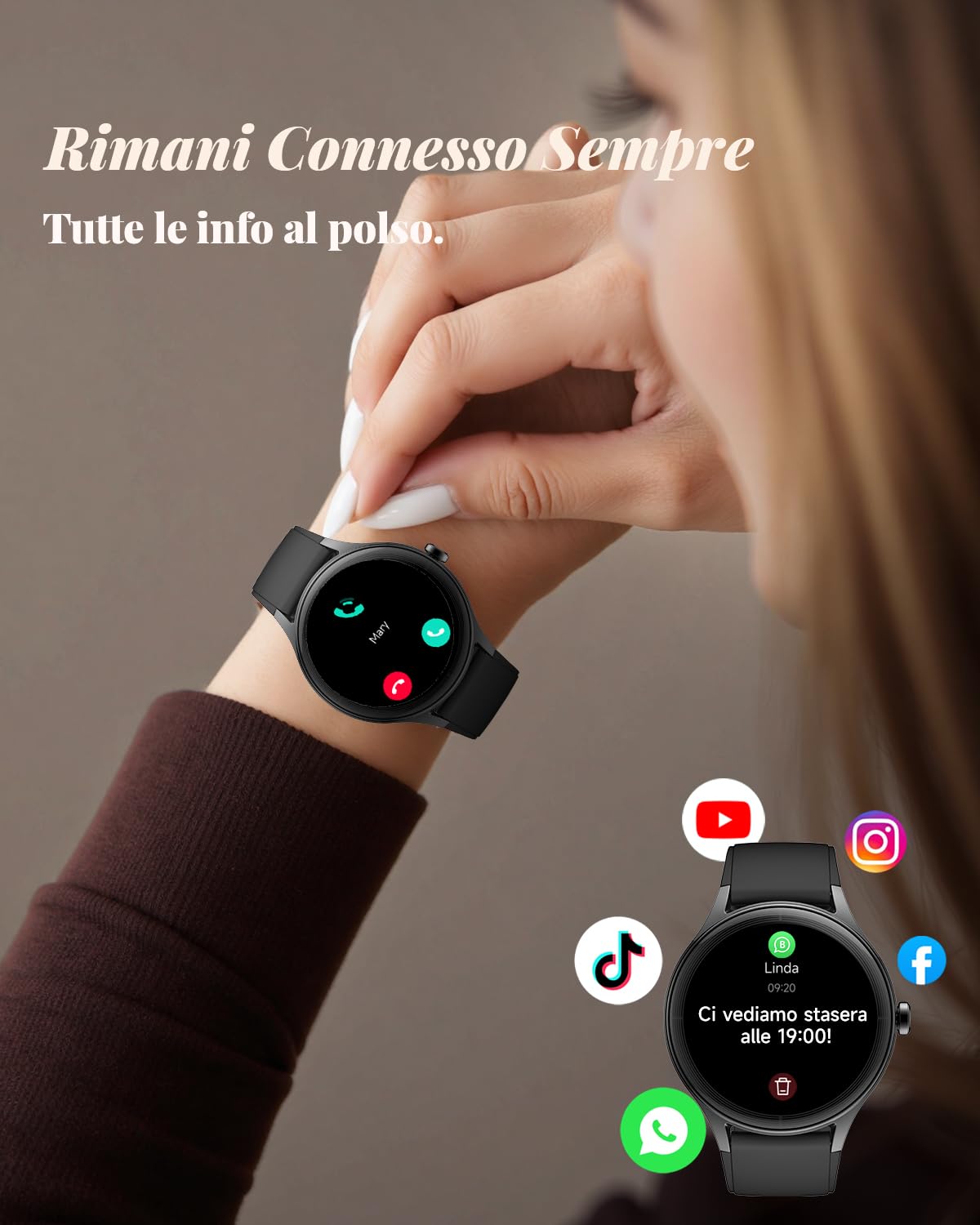 TOOBUR Smartwatch Uomo Donna, Orologio Contapassi, Fitness Tracker, Nero | 40mm Smart Watch Rotondo Compatibili con Android/iOS, Rispondere al Telefono, Smartwatch Salute Femminile, Impermeabile IP68