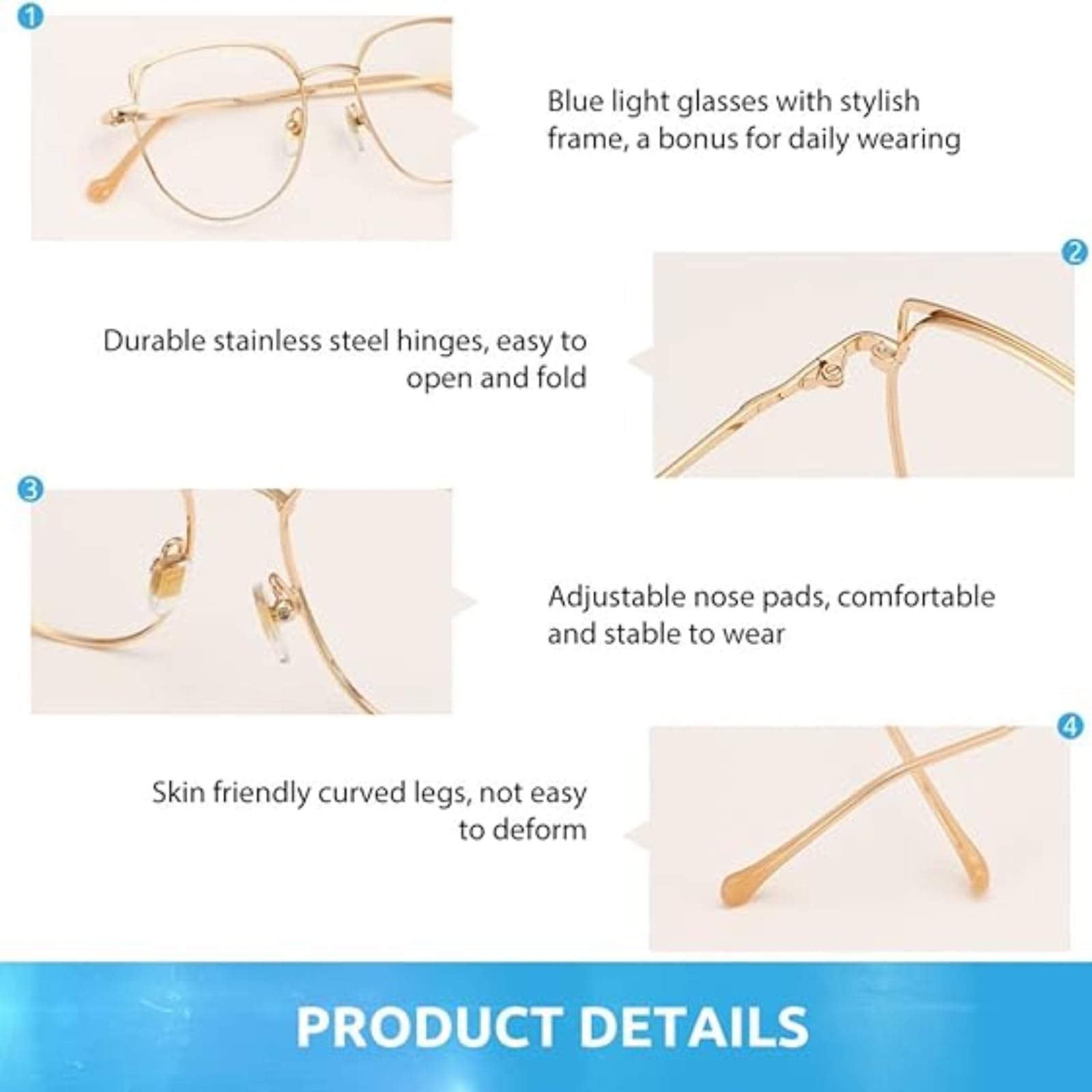 Firmoo Gafas de Luz Azul para Mujer y Hombre - Filtro Antifatiga Anti-UV400 para Ordenador y Gaming - Montura de Metal Moda