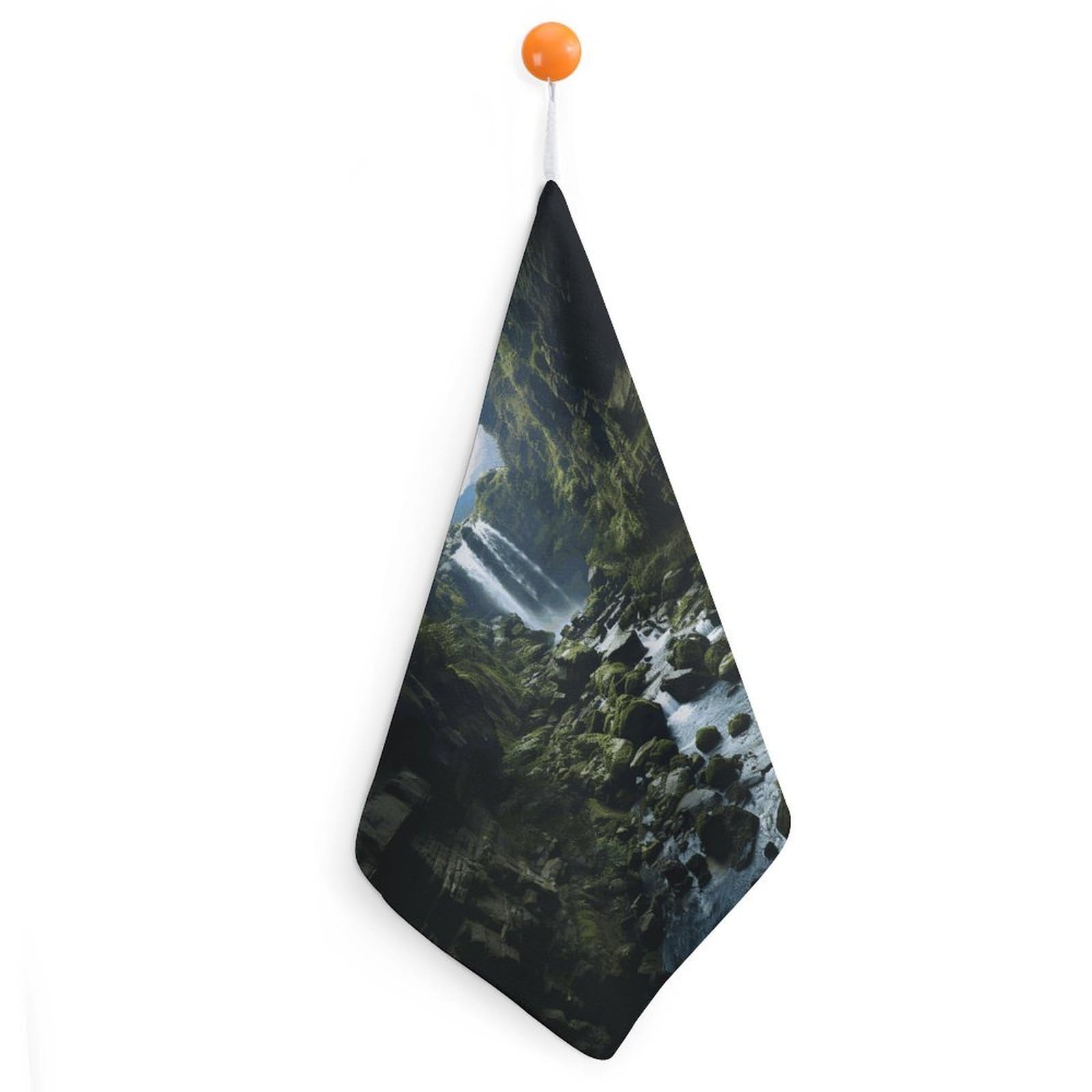 LDGSUPH Waterfall Cliff Hand Towels Fashion Hand Face Towel with Hanging Strap Absorbent Soft Decorative Towel Fade Resistant Cozy Face Cloths for Kitchen Gym Bathroom Towels 1PCS