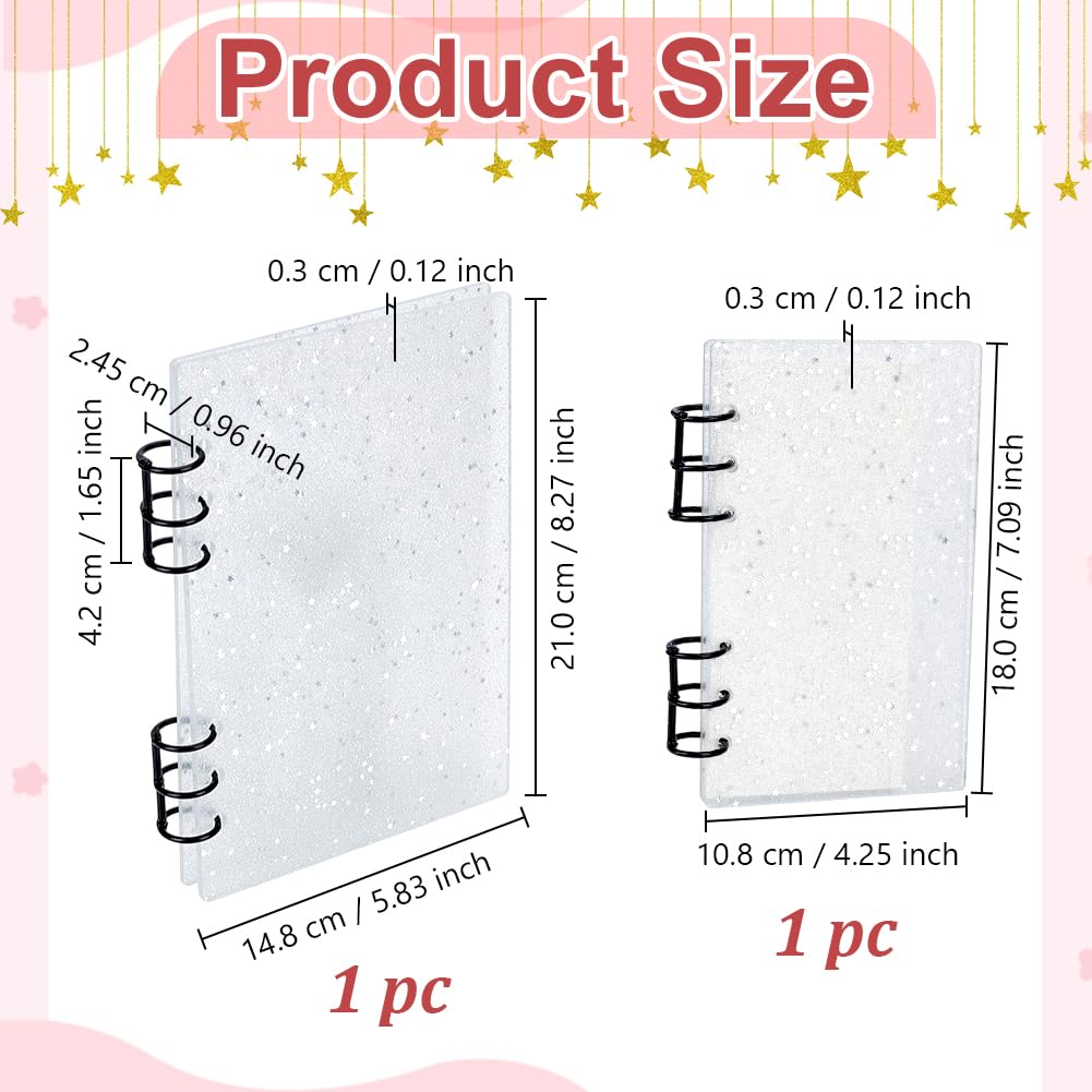 Set di 2 raccoglitori A6 A7 in acrilico, 6 anelli, con stelle scintillanti per raccoglitori trasparenti, con 4 anelli in metallo per biglietti fotografici