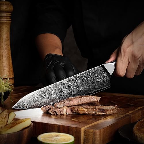 Miniatura 2 de Juego de cuchillos de cocina de 5 piezas de cuchillos de damasco para cocina, ligeros y fuertes, hoja de 73 capas, espiga completa, cuchillo de chef