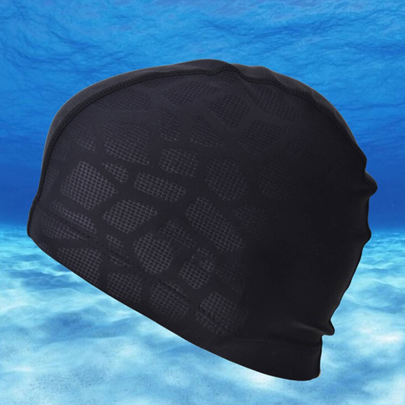 Bonnet de bain en tissu imperméable pour protéger les oreilles des cheveux longs - Bonnet de piscine requin haute élasticité flexible et durable pour homme et femme (noir)