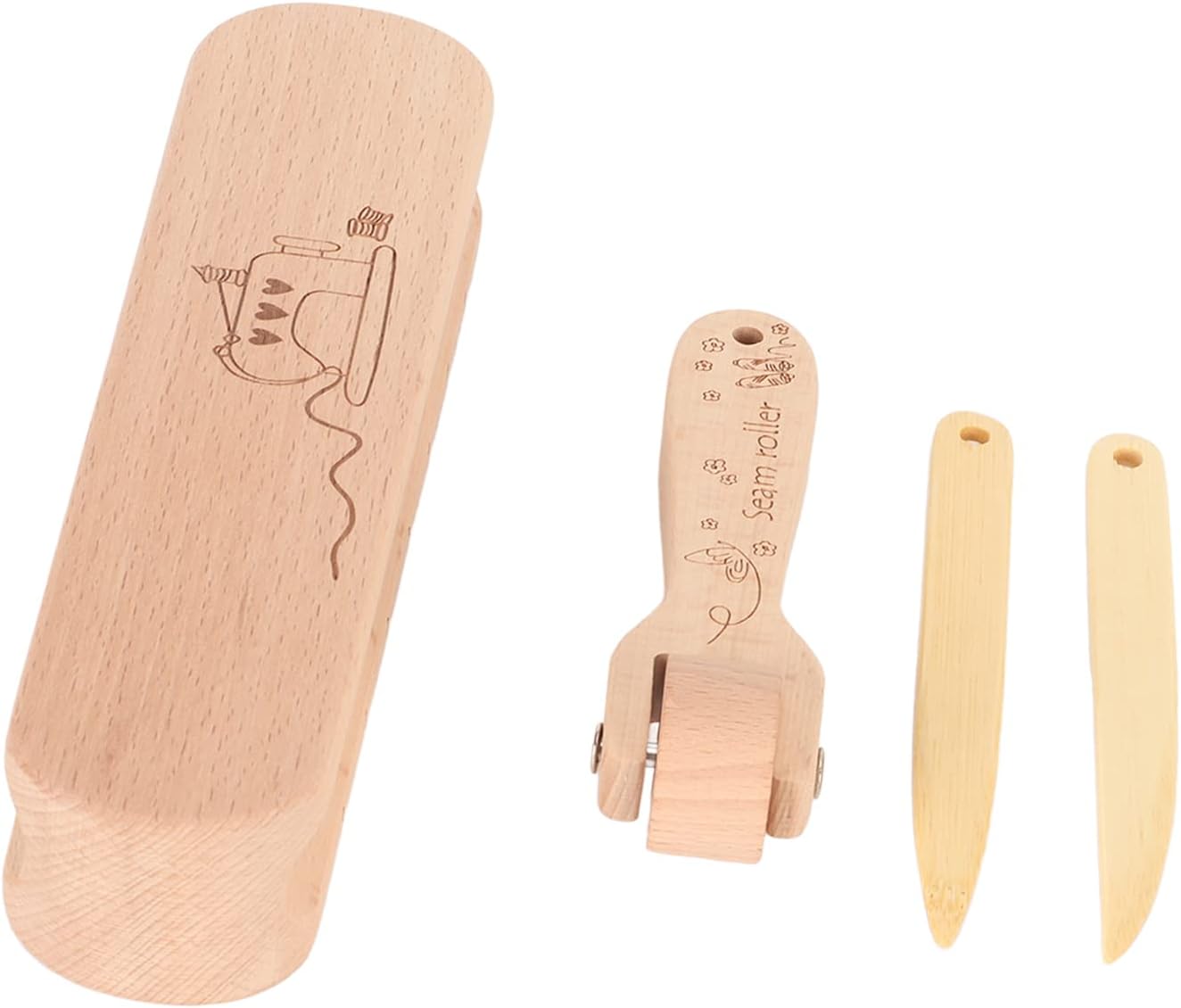 Tailor Clapper Set Multipurpose Finely Polished Wooden Sewing Tool Kit with Seam Roller and Point Turner for Quilting
