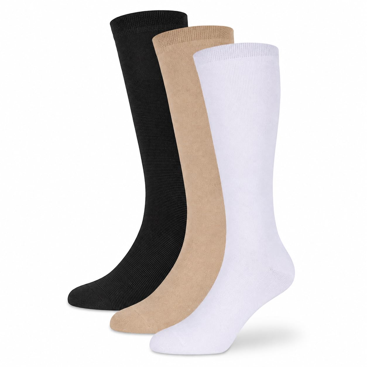 Supersox Knee High Length Cotton Socks for Women | Breathable & Moisture Absorbent | Anti-Odour & Antibacterial | Comfortable Stockings for Daily Wear | White, Beige, Black | Free Size | Pack of 3