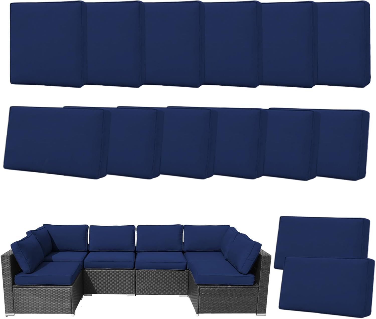 14 Piece Patio Cushion Covers Replacement Splashproof Fade Resistant Outdoor Sofa Slipcovers with Zippers for Sectional, Chair Deck Porch Furniture Protector (Black White,23.6x23.6x3.94 Inches)