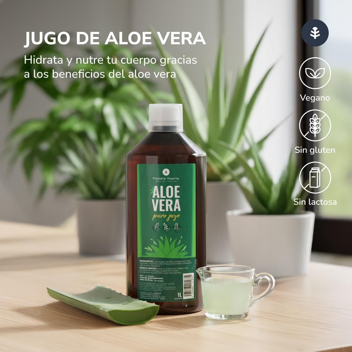 PLANETA HUERTO | Aloe Vera Jugo 1 L - Jugo Puro y Natural de Aloe Vera para el Bienestar Digestivo e Inmunológico