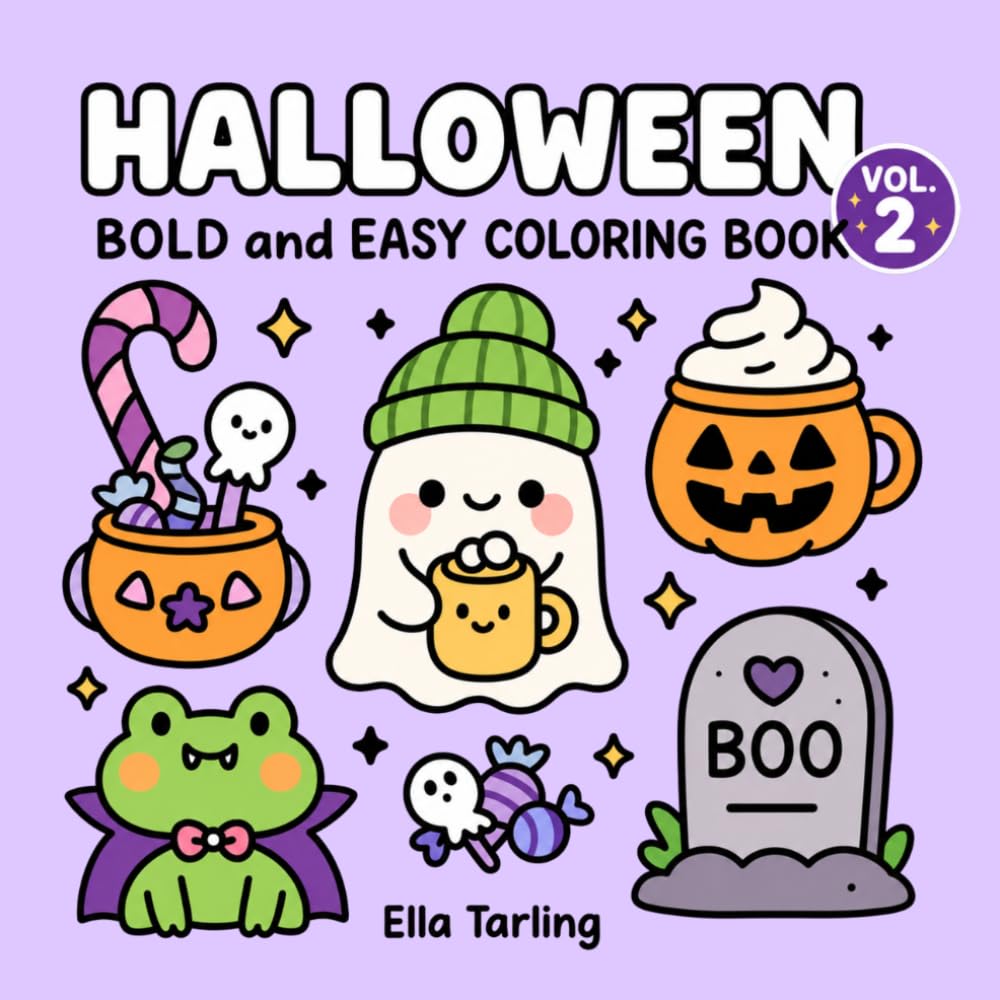 Halloween Vol. 2 – Bold and Easy Coloring Book for Kids and Adults: 40 Cute Ghost, Pumpkin and Kawaii Halloween Designs for Relaxation and Fun (Seasonal Bold & Easy Coloring Books)