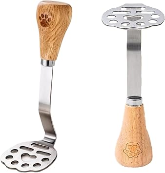 Mini Potato Masher, Mini Potato Mashers with Wood Non Slip Handle Stainless Steel and Potato Masher Small Food Vegetable Masher Cooking Kitchen Tool (Silver, 14.6x3x5.3)