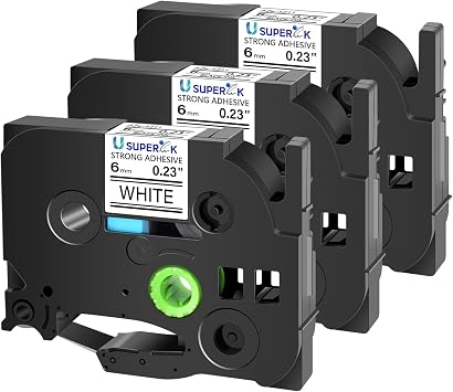 USUPERINK 3 Pack Extra Strength TZe-S211 6mm 0.23 Laminated White Tape Compatible with Brother P Touch Label Tape 1/4 inch TZe TZ-S211 TZeS211 Black on White TZe TZ Label for PT-H100 PT-H110 D200