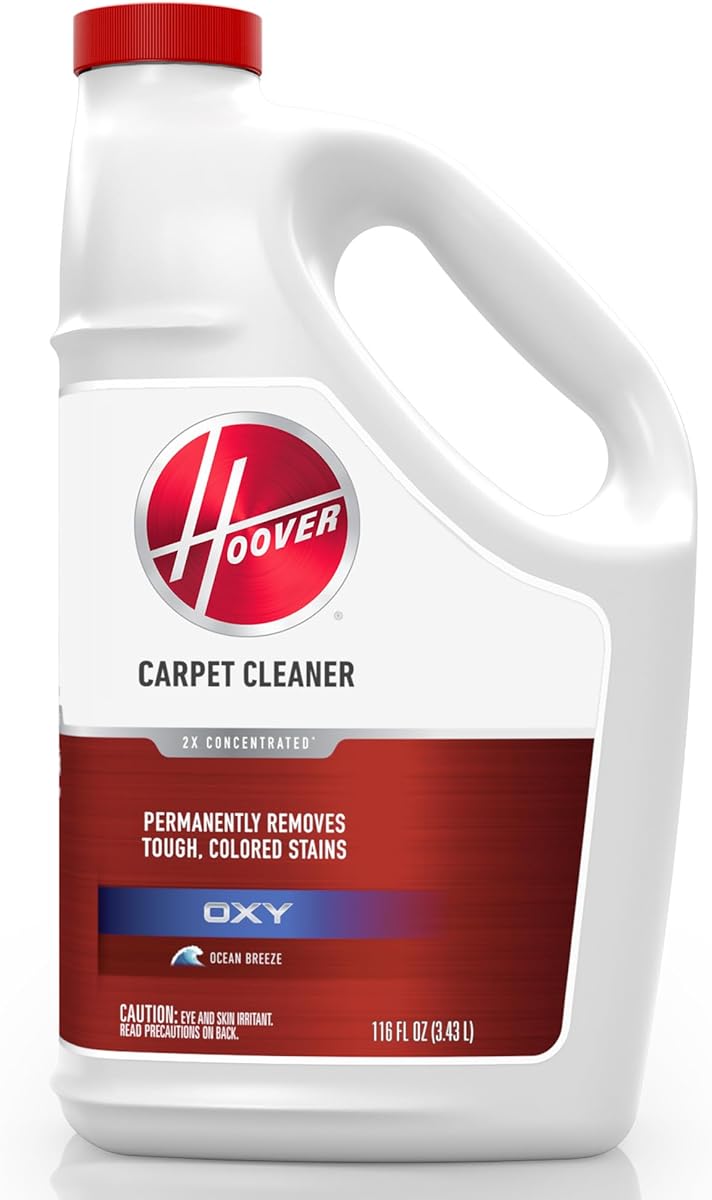 Hoover Oxy Carpet Cleaner Solution, 116 oz., Ocean Breeze Scent, Deep Cleaning Carpet Shampoo Solution, Removes Tough Colored Stains from Carpet and Upholstery, Pair with Hoover Carpet Cleaner Machine