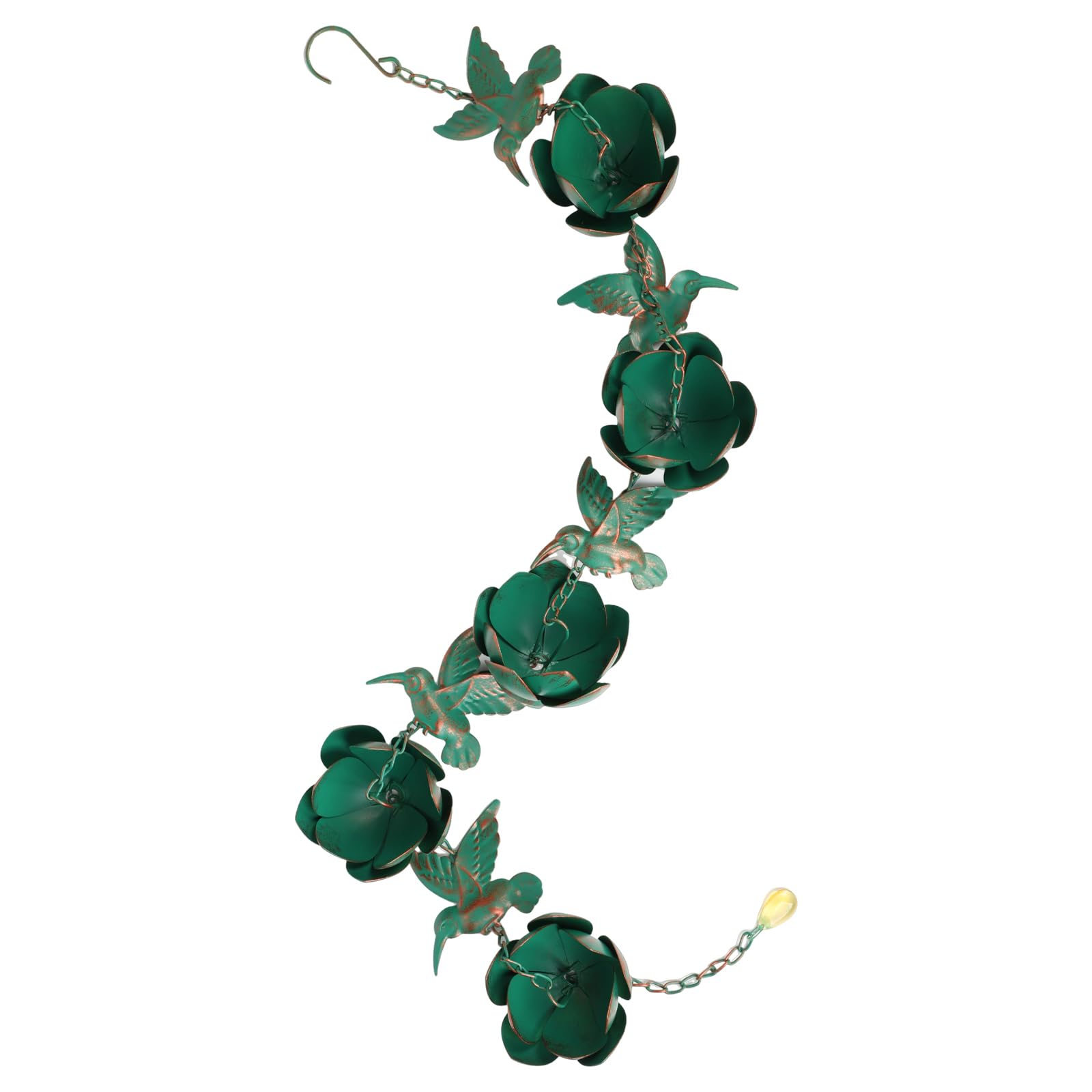 BigKing Chaîne pour eau de pluie Colibri Lotus pour gouttières, 2,4 m Chaîne de pluie suspendue avec crochet, chaîne de pluie pour gouttières extérieures, Eaves Drainage (vert émeraude)