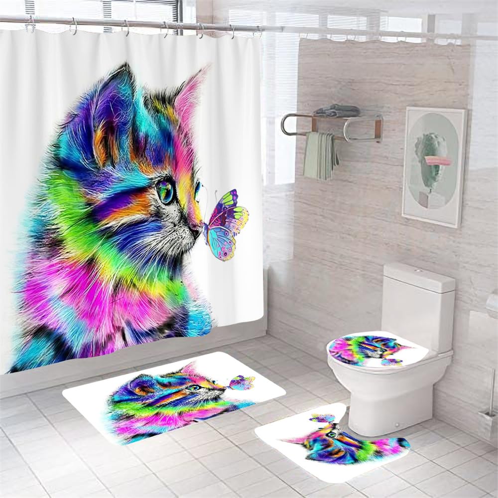 Tapis de bain chat ensemble de 4 évite les glissades avec ses tapis douche lavables 45X75