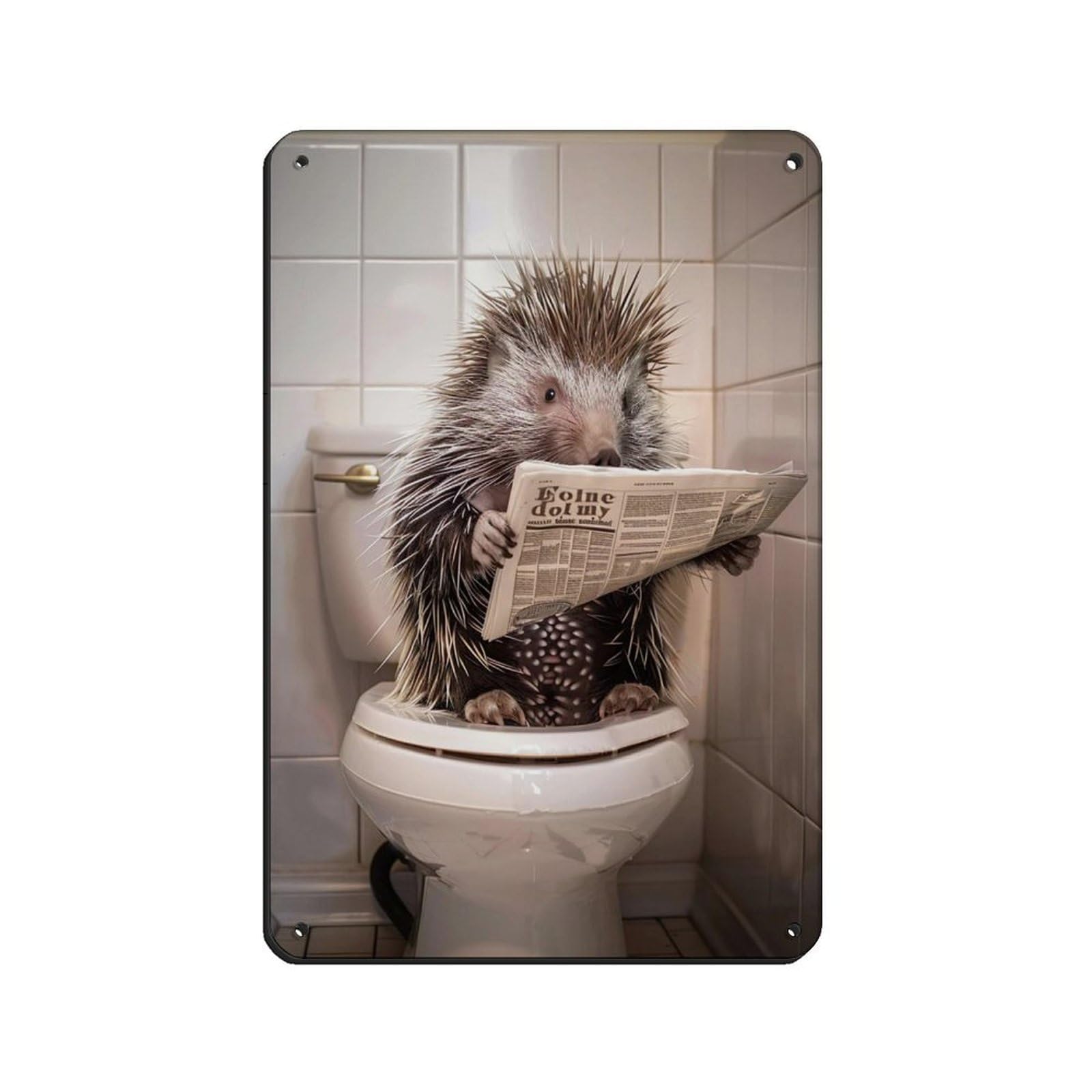 Porcupine Sitting on The Toilet Reading A Newspaper (6) Tin Sign Vintage Metal Pub Club Cafe Bar Home Wall Art Decoration Poster Retro 8x12inch(20x30cm)