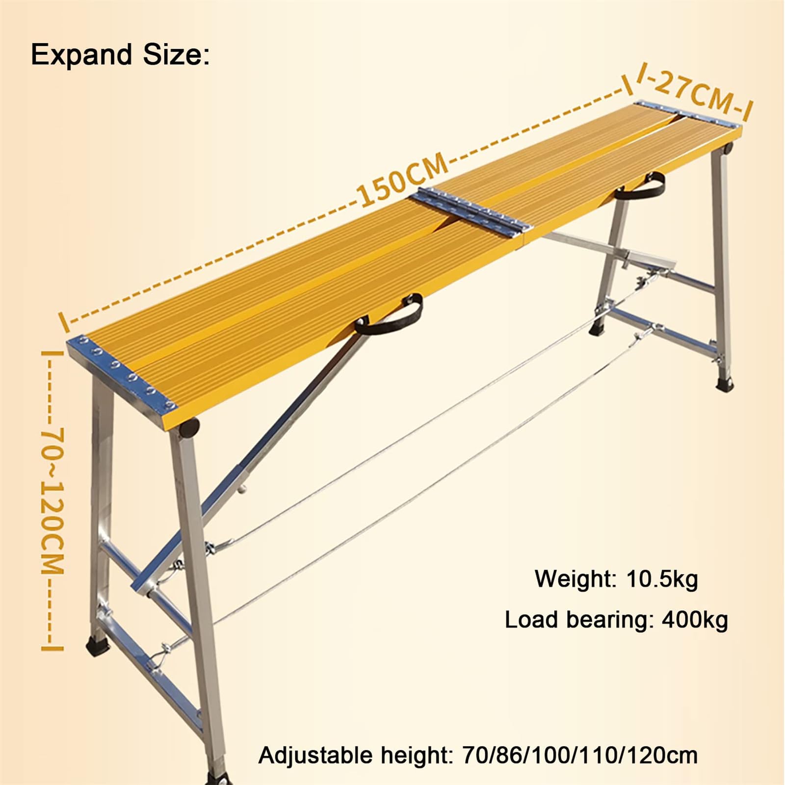 Plataforma de Trabajo Plegable portátil, Equipo de andamio de Altura Ajustable, Escalera de Mano Multiusos Banco de Trabajo para Paneles de Yeso, Carga máxima de 400 kg ()