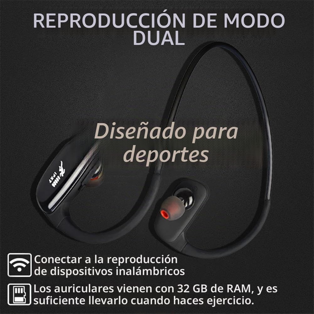 CYBORIS Auriculares Inalambricos Deportes Natación Auriculares Bluetooth 5.0 IPX7 Impermeables, 16GB Reproductor MP3, Auriculares Running Deportes con Micrófono de Cancelación de Ruido (Rojo)