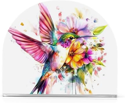 Vibrant Hummingbird Flowers Napkin Holder for Table Acrylic Cocktail Napkin Holders Decorative Tissue Dispenser Vertical Napkin Holder for Home Decor Kitchen Dining